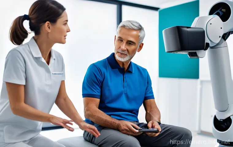 작업치료사의 병원 내 교육 참여 - **Prompt:** A dynamic scene inside a cutting-edge neurological rehabilitation center. A male occupat...