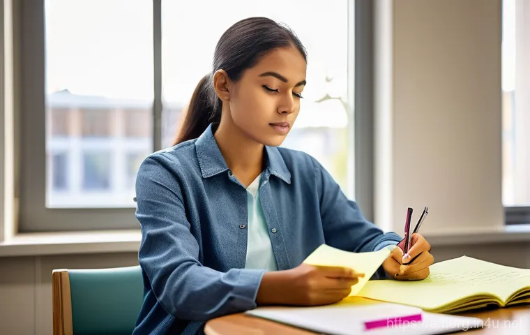 작업치료사 실습생 포트폴리오 작성법 - **Prompt 1: Reflective Occupational Therapy Student Analyzing Field Log**
A young, determined fe...