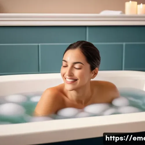 Home 15 작업치료사의 스트레스 관리 팁 - A female occupational therapist in her late 30s, with neatly tied-back hair, is taking a warm bubble...